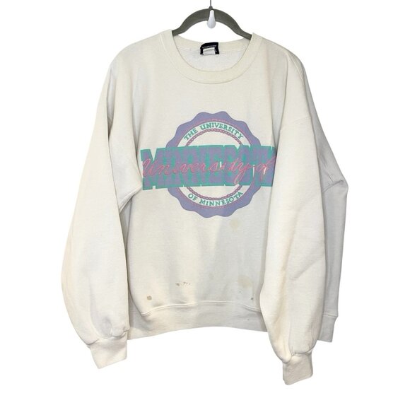 University of Minnesota Sweatshirt Adult XL White VTG 80s 90s Gophers Colorful - Picture 1 of 5